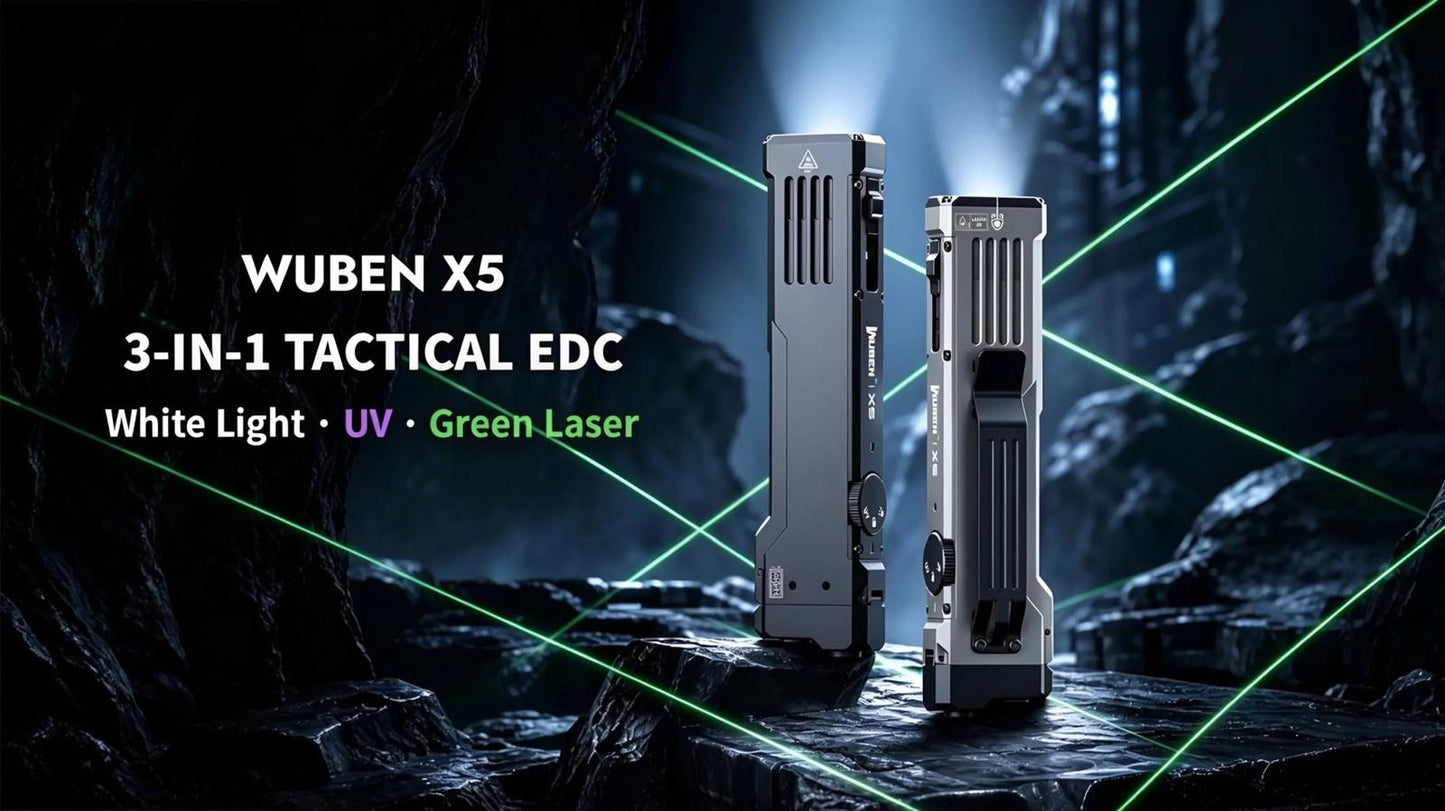 Wuben X5 Triple Light Sources Flat Style EDC Flashlight with Replaceable Battery Pack (AAA compatible)