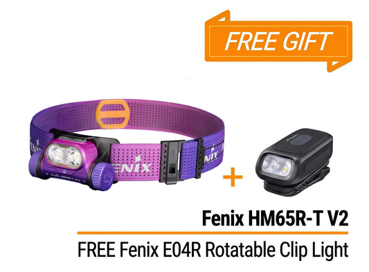Bundle Deal - Fenix HM65R-T V2 Magnesium Headlamp With Emergency Whistle + E04R Rotatable Clip Light