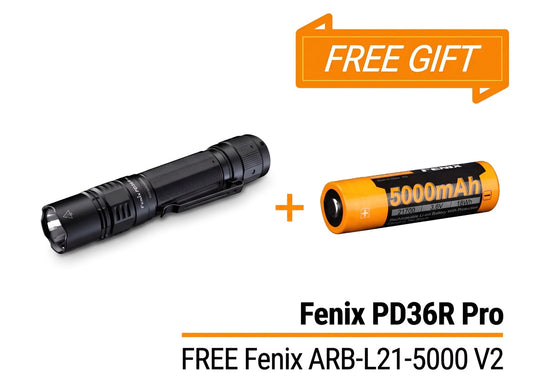Bundle Deal - Fenix PD36R Pro Heavy Duty Tactical Flashlight + ARB-L21 5000 Li-ion Rechargeable Battery