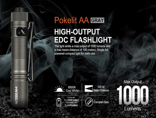 Acebeam Pokelite Gray AA EDC Flashlight [1,000 Lumens]