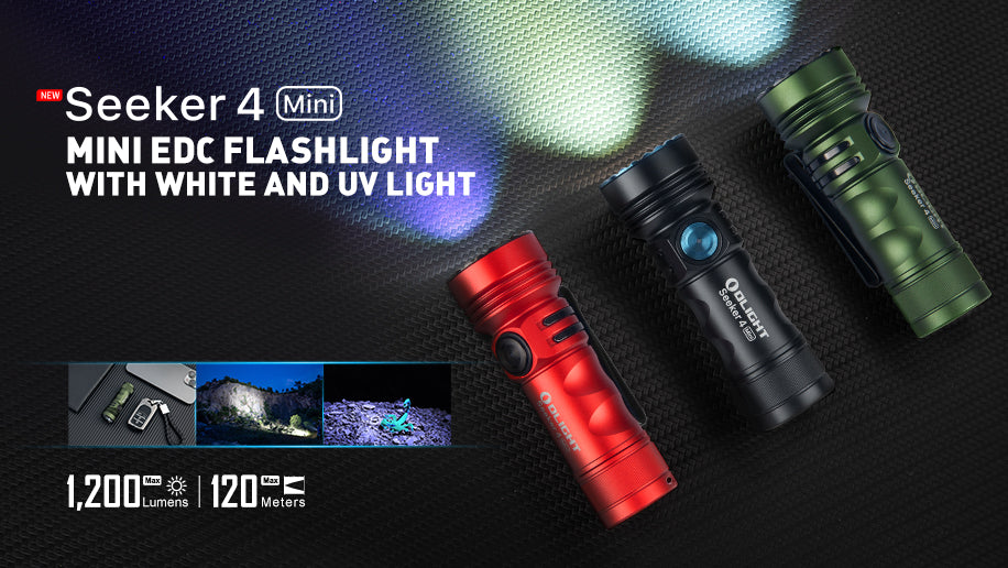 Olight Seeker 4 Mini Dual Light Sources (White + UV) Compact Rechargeable Flashlight