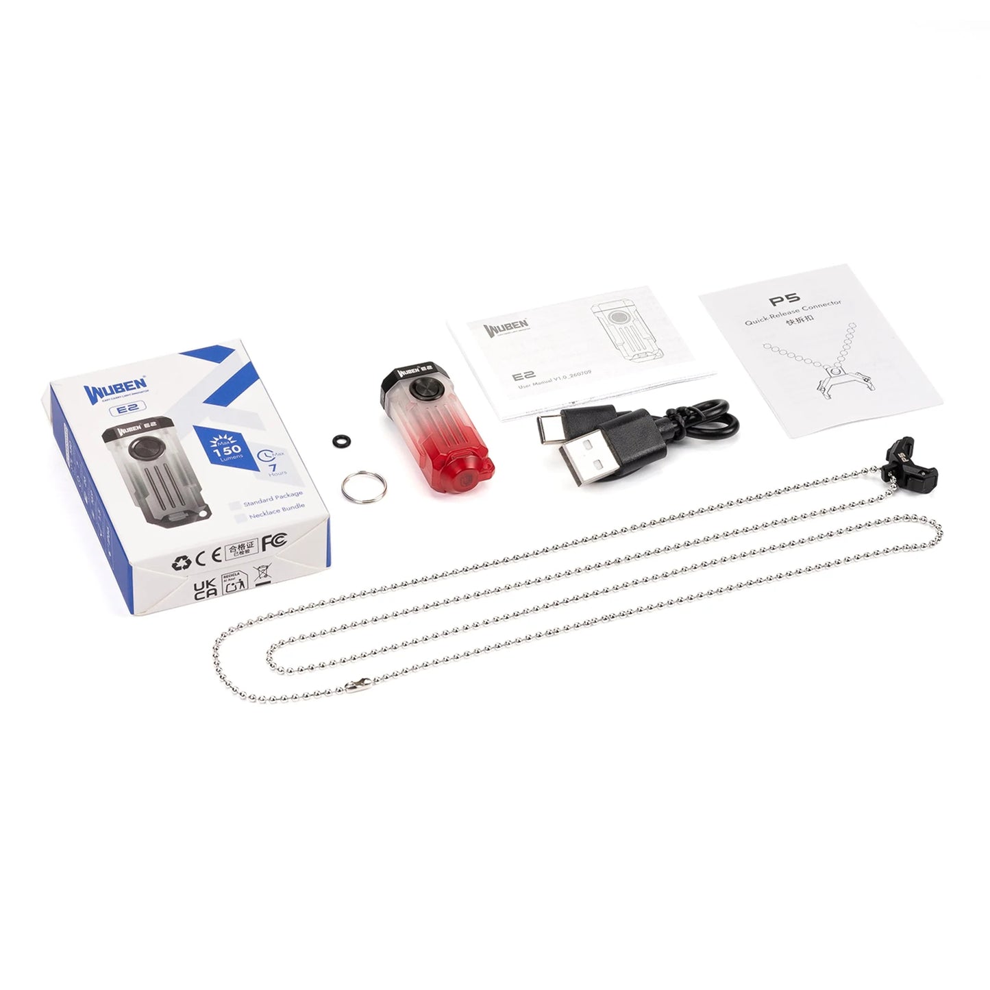 Wuben E2 Pulse Necklace / Keychain Flashlight
