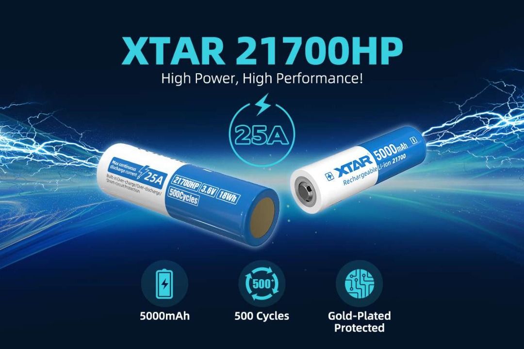 XTAR 5,000 mAh 25A 21700 Li-ion Rechargeable Battery ($19.90 Per Piece)