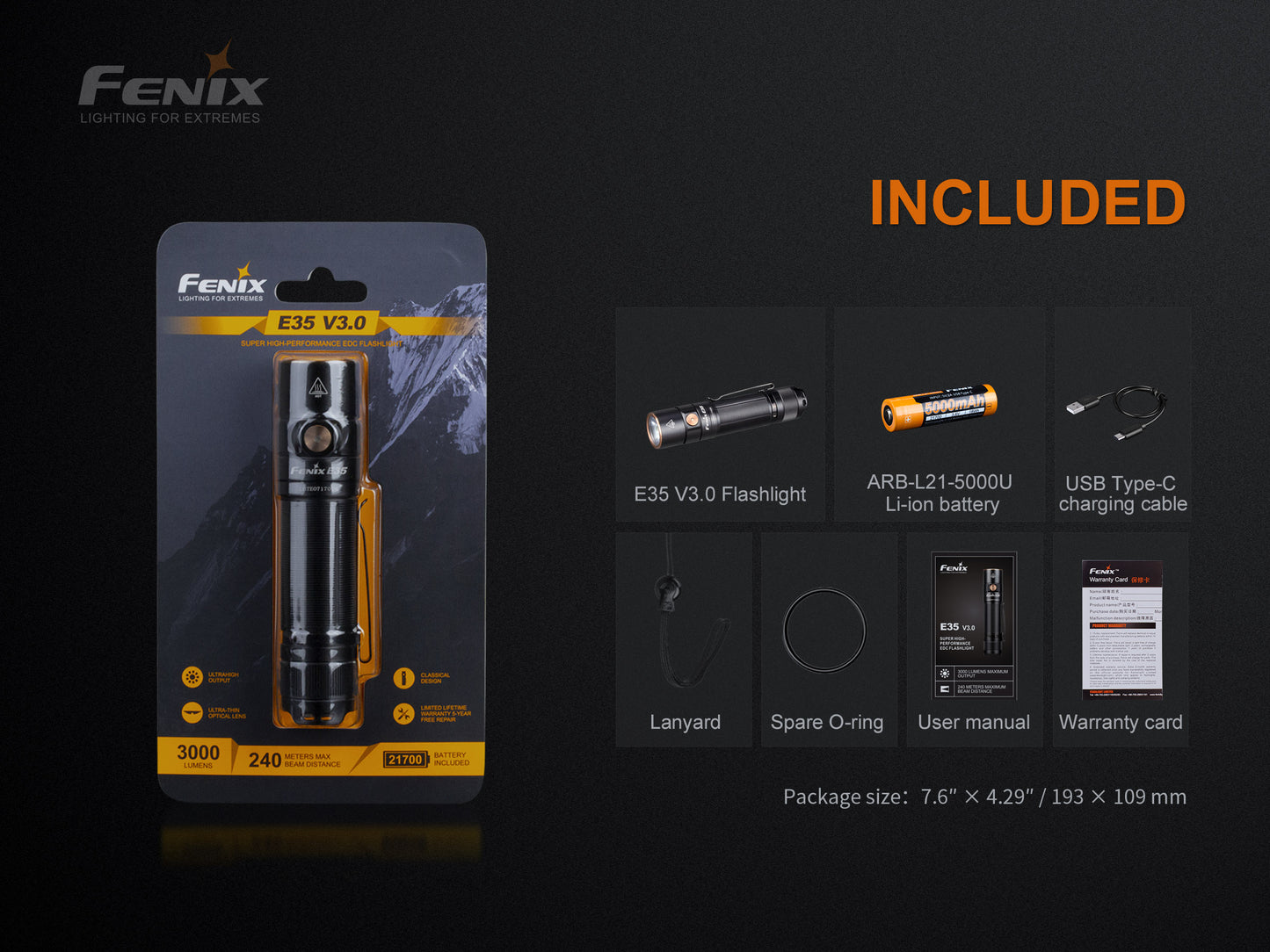 Fenix E35 V3.0 Compact LED Flashlight