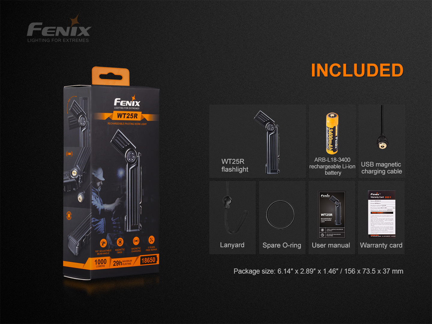 Fenix WT25R Adjustable Head & Magnetic Base Flashlight