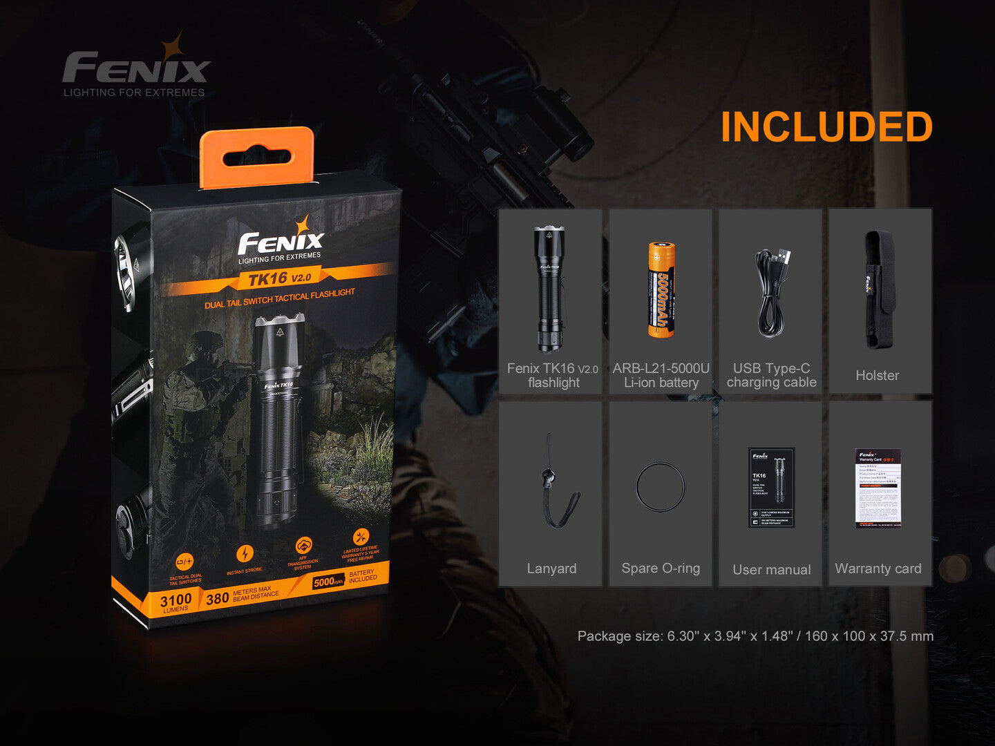 Fenix TK16 V2 Tactical Flashlight With Strobe Ready 3100 Lumens