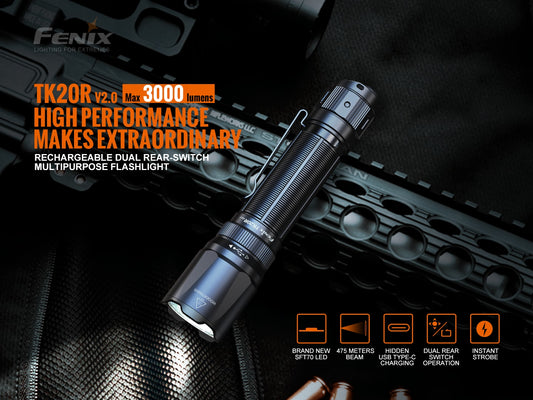 Fenix TK20R V2 Tactical Flashlight 3000 Lumens - 475 Meters Throw