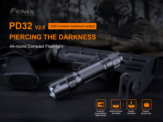 Fenix PD32 V2 Compact Rechargeable Flashlight - 1200 Lumens - 395 Meters
