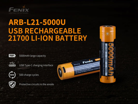 Fenix ARB-L21-5000U - 21700 USB Rechargeable Li-ion Battery with USB Port
