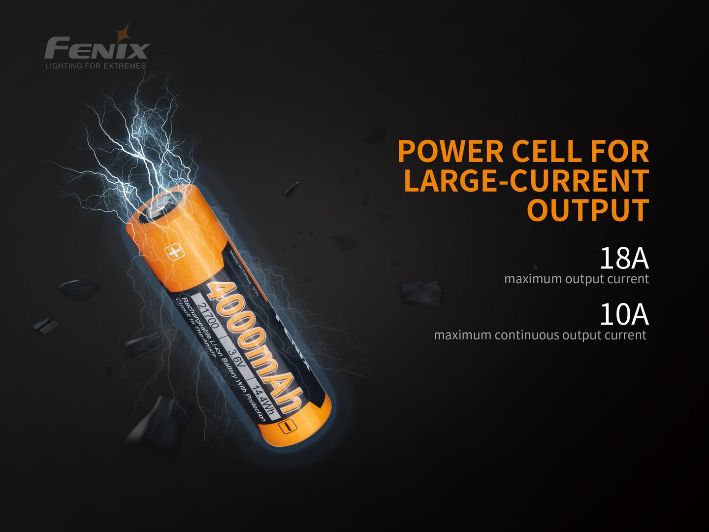 Fenix ARB-L21-4000P 21700 Rechargeable Battery - Protected High-Drain Li-ion Button Top Battery