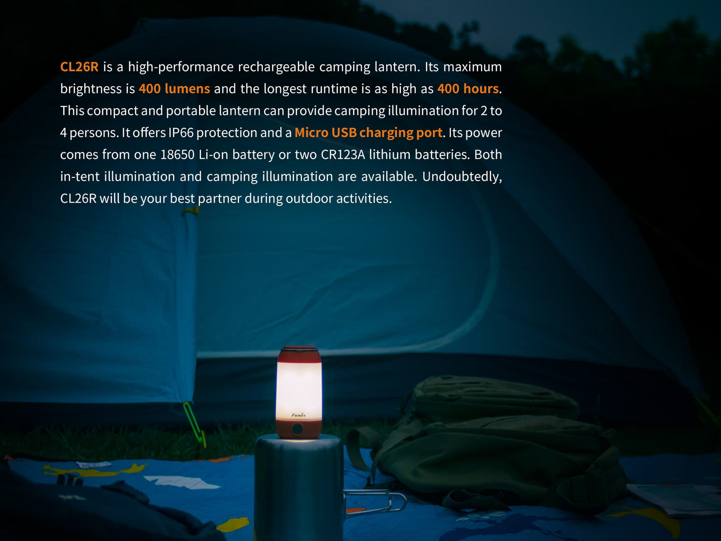 Fenix CL26R Rechargeable Camping Lantern 400 Lumens