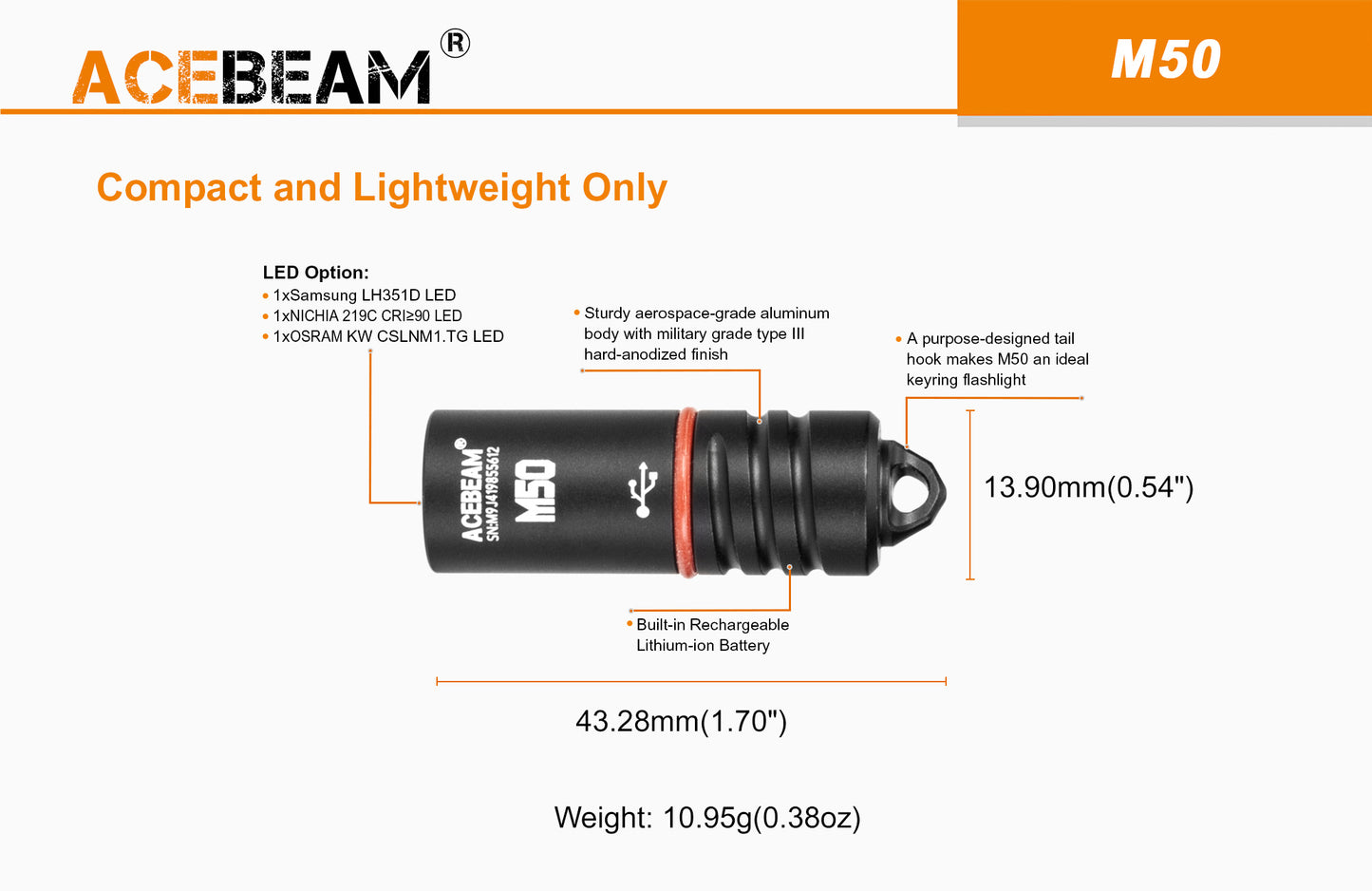 Acebeam M50 Rechargeable LED Keychain Flashlight