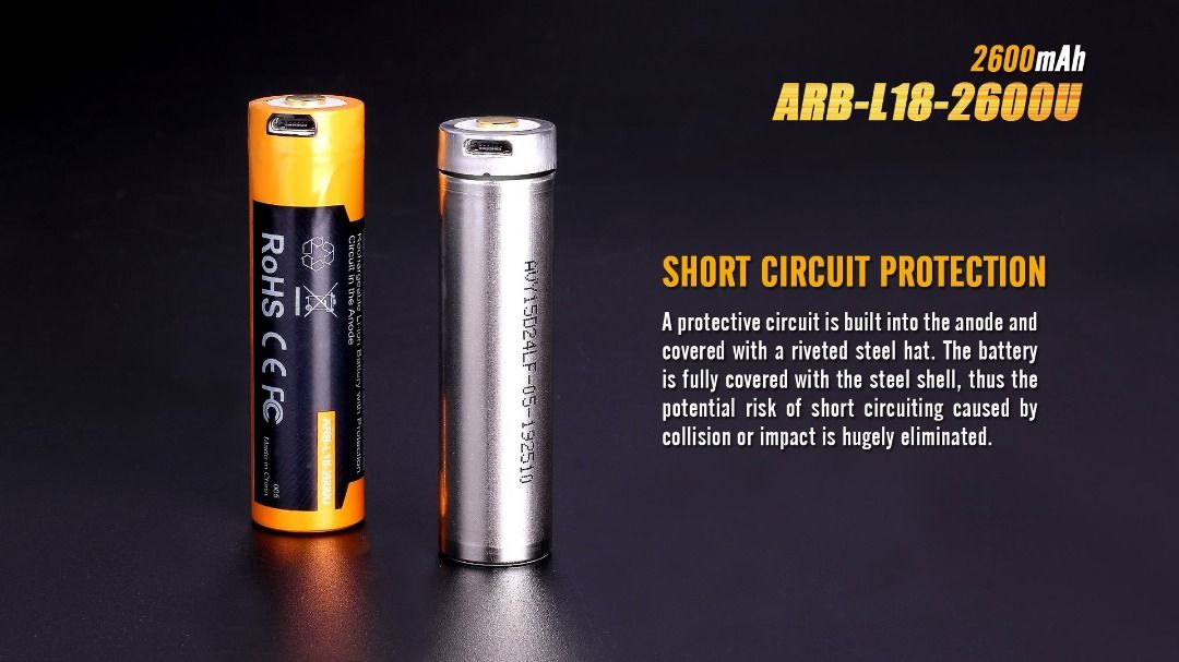 Fenix ARB-L16-2600U 18650 Li-ion Rechargeable Battery With USB Charging Port