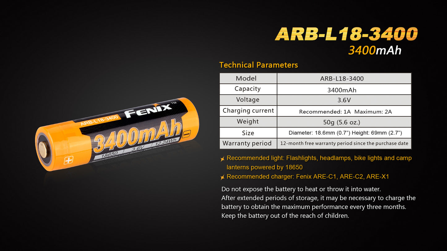 Fenix ARB-L18-3400 18650 Li-ion Rechargeable Battery