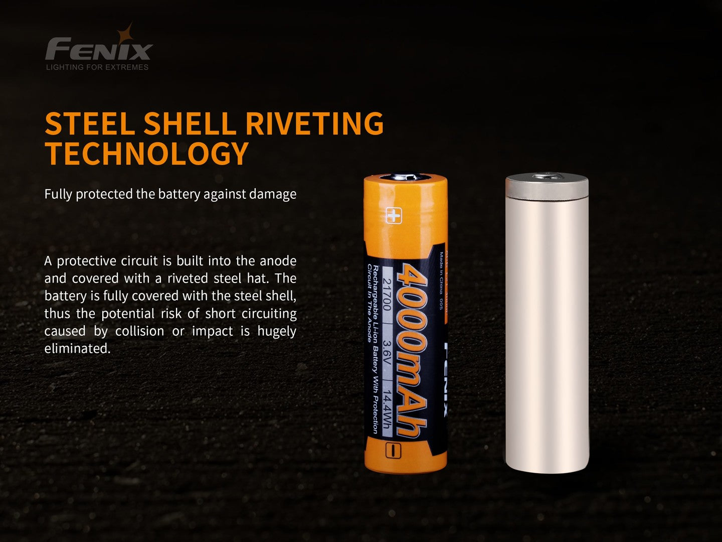 Fenix ARB-L21-4000P 21700 Rechargeable Battery - Protected High-Drain Li-ion Button Top Battery