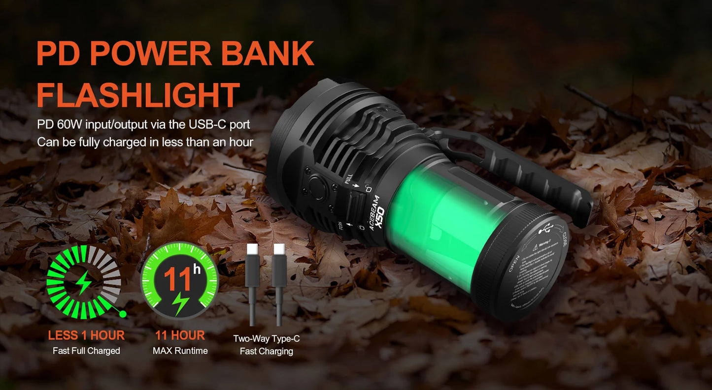 Acebeam X50 V2 Compact Handheld Searchlight / Flashlight 45,000 Lumens