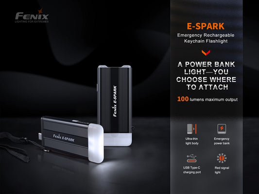 Fenix E-Spark Rechargeable Keychain Flashlight With Power Bank Feature