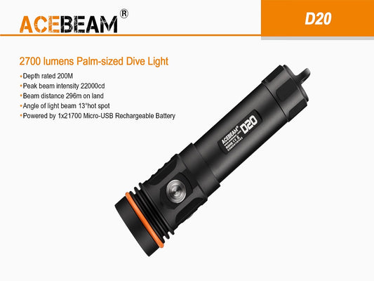Acebeam D20 Dive Light 2,700 Lumens