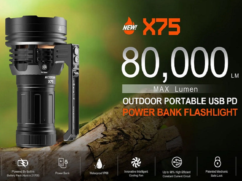 Acebeam X75 High Power Flashlight [80,000 Lumens]